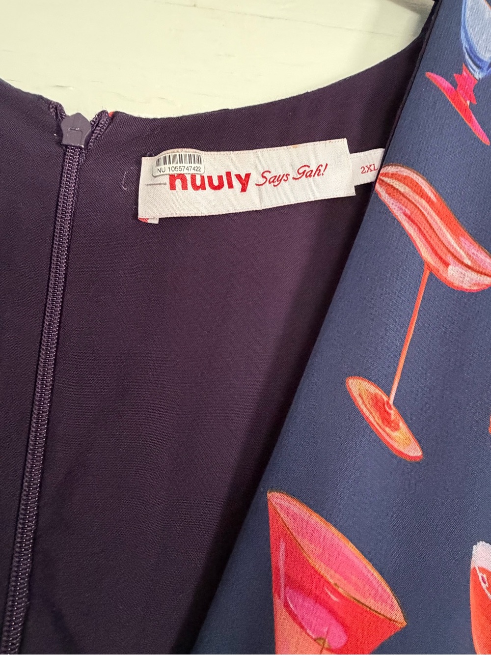 Nuudly Navy Dress with Colorful Cocktail Print - Picture 2 of 4